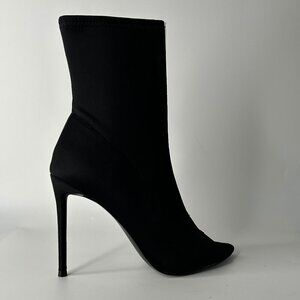 NWT STEVE MADDEN Satin Peep-Toe Ankle Boot Women's Size 8 Black Stiletto Heel